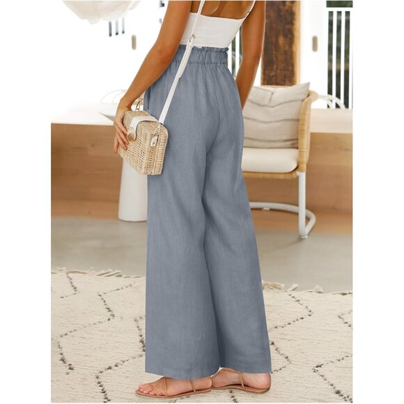 Anrabess Women Gray Linen Blend Wide Leg High Waist Flowy Pants Size M - Picture 2 of 11